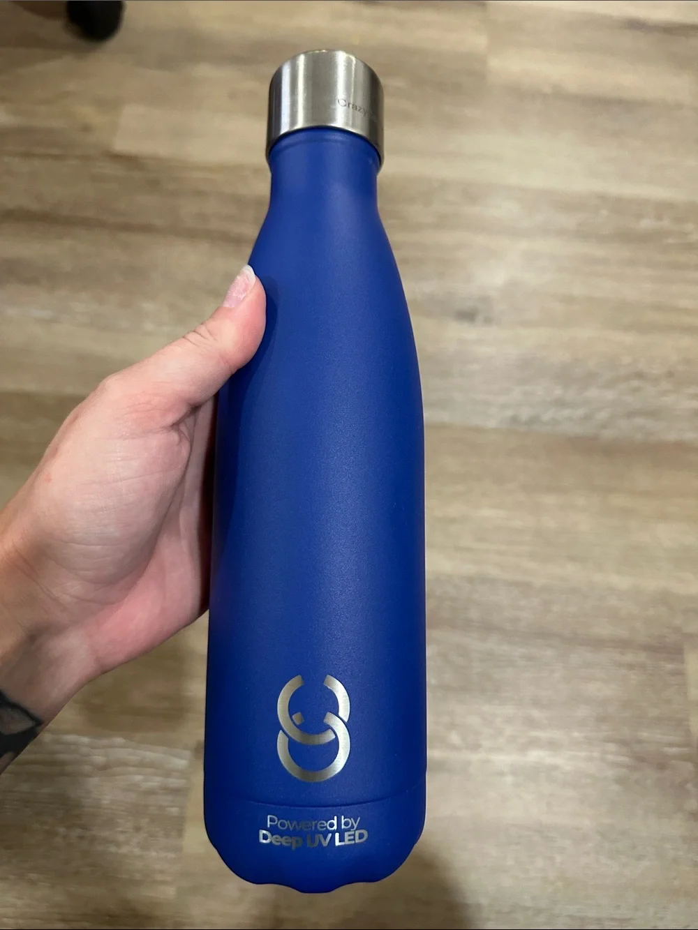 Blue Insulated Water Bottle - Powered by deep uv LED with crazycap 2